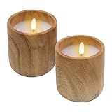 Spetebo LED Kerze im Keramik Becher mit Holz Optik 10 x 9 cm - 2er Set -...