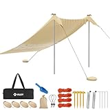 VILLEY Sonnenzelt 2m x 2,4m Khaki, UPF50+ UV Schutz Lycra Strandzelt für 3...