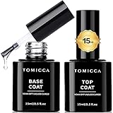 TOMICCA Base Coat Top Coat UV Nagellack Set, 2 * 15ml Base Coat und No Wipe Top...