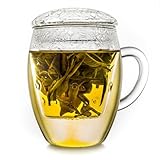 Creano Teeglas all in one, Große Teetasse mit Sieb und Deckel aus Glas, 400ml...
