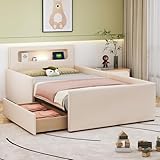 Dolamaní Modern Jugendbett 90x200 cm Polsterbett mit Bettkasten, Bett mit...