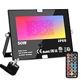 ChangM RGB LED Strahler Fluter Außen Mit Fernbedienung Objektbeleuchtung 1er...