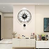 JIUJIUDA Große Wanduhr für Wohnzimmer 43cm Modern Metall Lautlos Pendel...