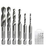 Gewindeschneider Set, 6 Stück Kombi-Bohrer-Bit M3 M4 M5 M6 M8 M10, Manuell...