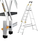 DRABEST Leiter PRO Serie Klapptrittleiter mit Sicherheits Handläufen Aluleiter...