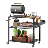 Outsunny Grillwagen 3-Etagen Servierwagen mit Arbeitsfläche Ablagen Räder, BBQ...