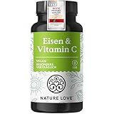 NATURE LOVE® Eisen mit natürlichem Vitamin C Kapseln – 20mg Eisenbisglycinat...