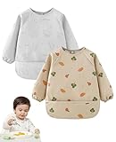 Zonoori Baby Lätzchen mit Ärmel, 2 Pcs PU Wasserdicht Ärmellätzchen,...