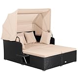COSTWAY Sonnenliege Rattan für 2 Personen, Gartenliege mit Dach, Auflage,...