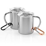 Yoassi Edelstahl Camping Becher, 2er Set 300ml Thermotasse mit Deckel und...
