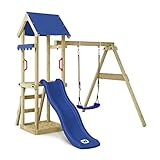 WICKEY Spielturm Klettergerüst TinyWave mit Schaukel & Blauer Rutsche, Outdoor...