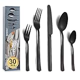 BEWOS Besteckset für 6 Personen, 30-teilig aus Edelstahl, Mattschwarz Mit...
