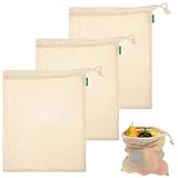 Yuomeaz Netztasche 3 Stück, Wiederverwendbar Einkaufsnetz Groß Bio Baumwoll,...