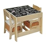 Panana Kindertisch mit 2 Stühlen Sitzgruppe mit Stauraum, 3tlg....