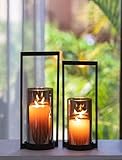 Sziqiqi Windlicht Kerzenständer Schwarz mit Rauchglas: Kerzenhalter Metall mit...