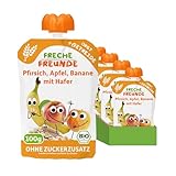 FRECHE FREUNDE Bio Quetschie Pfirsich, Apfel, Banane mit Hafer, Fruchtmus mit...
