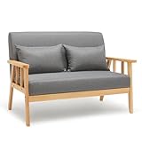 Mondeer Sofa, Sofa 2 Sitzer Sessel mit Kissen Massivholzrahmen Leinen Vintage...