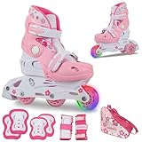 JAMBACH Kinder Inliner Set mit Protektoren verstellbar zum Rollschuh mit LED...