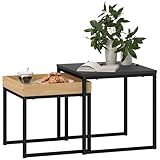 HOMCOM 2er-Set Couchtisch, Eckiger Beistelltisch, Kaffeetisch mit Stahlgestell,...