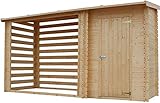 TIMBELA Geräteschuppen Holz M205 - Gartenhaus Holz mit Brennholzregal -...