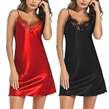 Marvmys Damen Satin Negligee Sexy Babydoll Nachthemd Sommer Spitzen V-Ausschnitt...