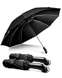 Kompakter Faltbarer Regenschirm sturmfest– mit Automatik windsicher schwarz...