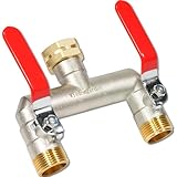 Wasserverteiler 2fach, Durchflussstarker 2 Wege Verteiler Wasser, Vernickelt...