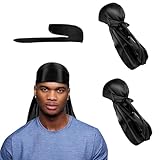 Jiujuda9 2 Stück Silky Durag Men, Durag Schwarz für Männer Frauen, Kopftuch...