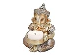 TEMPELWELT® Deko Figur Ganesha mit Teelichthalter 11 cm, Polystein Champagner...