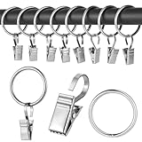 Realure 50 Stück Edelstahl Gardinenringe mit Clips, Silber Vorhangringe mit...