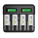EBL Akku ladegerät inkl. 4X C 5000mAh für AA AAA C D NI-MH Akkus Type C Input...
