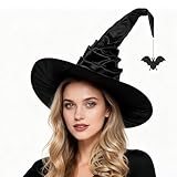Perechges Großer Hexenhut Damen mit Fledermaus, Schwarzer Hexenhüte Breiter...