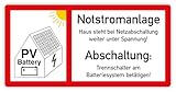 Aufkleber Warnung Spannungshinweis „PV-Anlage Battery Notstromanlage“...