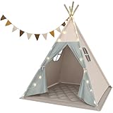 Tipi Zelt für Kinder, Waschbar Kinderzelt mit Gepolsterter Decke, Lichterkette,...