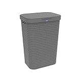 Rotho Country Wäschesammler 55l mit Deckel in Rattan-Optik, Kunststoff (PP)...