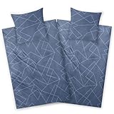Aminata kids Biber Bettwäsche Streifen 135x200 dunkel-blau gestreift...