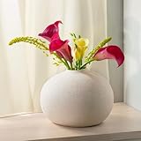 Praknu Keramik Vase Weiß Rund 13cm Hoch - Bauchige Form mit Sandtextur -...