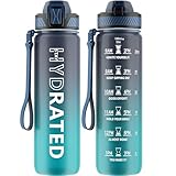 QLUR Trinkflasche, 1L BPA-Frei Tritan Wasserflasche mit Strohhalm, Trinkflasche...