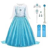 URAQT Mädchen Prinzessin Kostüm, Kinder Kleid 6-teiliges Set mit Krone Diadem...