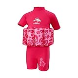 Konfidence Kinder Floatsuit T-Shirt Style Float Suit-Pink/Hibiskus, 1-2 Jahre