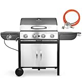 4+1 Brenner Gasgrill, Master mit Seitenkochfeld,BBQ Grillwagen Gas aus...