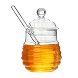 GuDoQi Glas Honigtopf mit Honigbehälter und Honig Löffel, Honiggläser Zum...