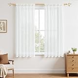 MRTREES Stores Gardine Weiß Wohnzimmer Gardinen modern Schlaufenschal 2er Set...