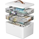CTIME 3-stöckige Medizinbox - Tragbar mit Lederhenkel, ideal für Haushalt und...