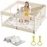 Mloong Laufstall Baby mit Matratze, 120x120 Kleines Laufgitter Baby mit Matte,...