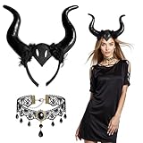 Wolkstello 2 Pcs Königin Hörner Kopfschmuck,Teufelshörner haarreif,Schwarz...
