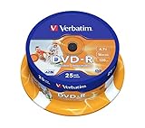 Verbatim DVD-R Wide Inkjet Printable 4.7GB I 25er Pack Spindel I DVD Rohlinge...