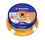 Verbatim DVD-R Wide Inkjet Printable 4.7GB, 25er Pack Spindel, DVD Rohlinge...