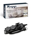 Kopp 3-Fach Feuchtraum-Steckdosenleiste in Schwarz - Robuste Mehrfachsteckdose...