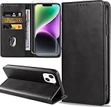 ZYIMOU Handyhülle für iPhone 14 Hülle mit Schutzfolie, Leder Schutzhülle...